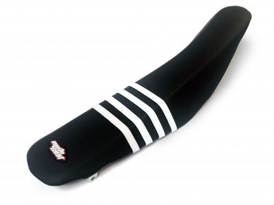 Moto Seat, Sadelöverdrag Stripes, SVART VIT, KTM 19-23 450 EXC-F, 19-22 450 SX-F, 20-22 250 EXC TPI/150 EXC TPI/300 EXC TPI, 23 