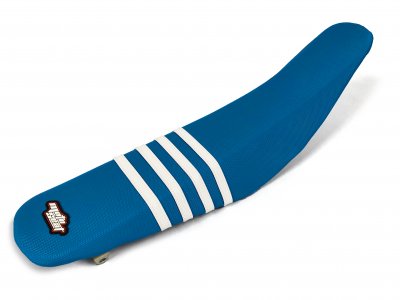 Moto Seat, Sadelöverdrag Stripes, VIT BLÅ, TM 15-20 EN 250/MX 250, 21 EN 250ES/MX 250ES, 19 MX 250F, 20 MX 250FI/EN 300FI/MX 300