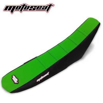Moto Seat, Ribbat Överdrag, GRÖN SVART VIT, Kawasaki 16-18 KX450F, 17-18 KX250F