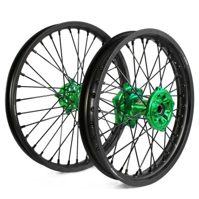 Holeshot, Komplett Hjulset, 2,15/1,60, 19/21", BAK FRAM, MATT SVART GRÖN, Kawasaki 06-18 KX450F, 06-08 KX250, 19-20 KX250, 06-18